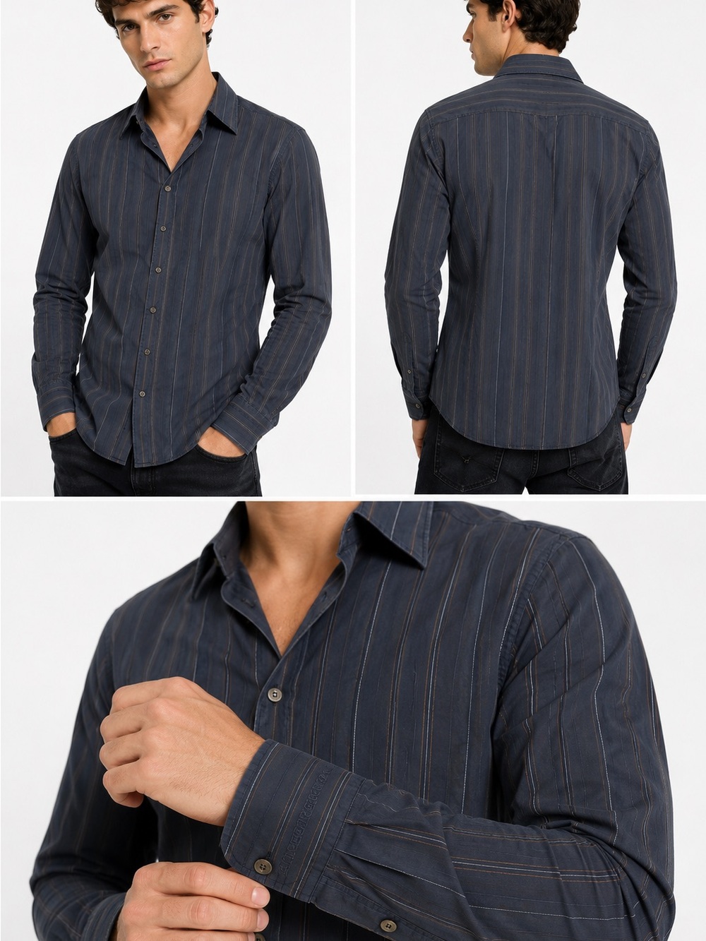 D&G Dolce & Gabbana Italy Pinstripe Button Up Shirt Logo Cuff Size 32 🔥